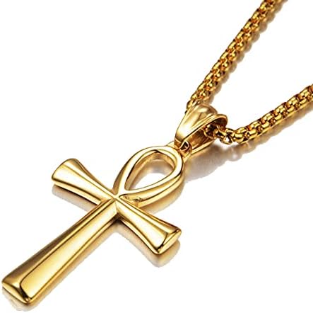 govenus 不锈钢古埃及科普特 ankh 十字架吊坠项链适合男孩和女孩,24